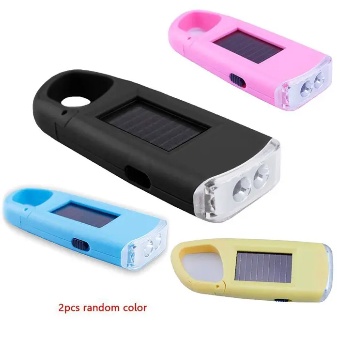 Mini Portable Solar Power LED Keychain Flashlight Useful rechargeable 2 LED Keyring Torch