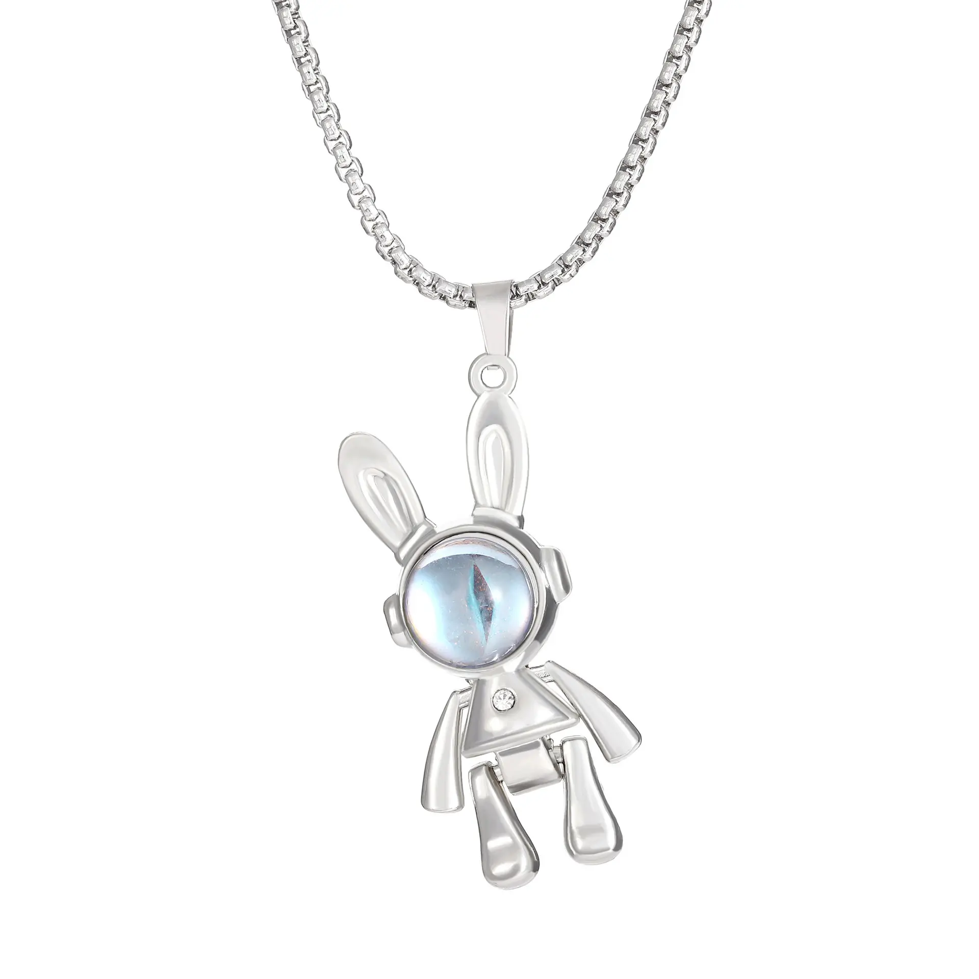 Moda Aço Inoxidável Jóias Personalidade Cute Cartoon Cubic Zircon Love Rabbit Pendant Charm Necklace