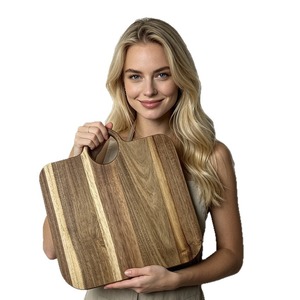 Acacia <b>Wood</b> Cutting Board Rectangle With Handle Kitchen Chopping <b>Block</b> For Steak Bread Pizza - Product Image 4