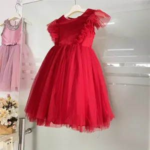 2024 new red baby girls party wear dress baby girl frill dress