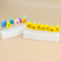Ensemble de 7 bougies d'anniversaire géométriques mignonnes pour le visage, décoration de gâteau colorée, supports transparents, décoration de maison pour le Nouvel An
