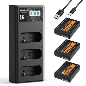 K&F Concept Convient aux <span class=keywords><strong>Nikon</strong></span> <span class=keywords><strong>D5300</strong></span> <span class=keywords><strong>D5600</strong></span> D5100, Chargeur LCD 3 emplacements et ensemble de 3 batteries rechargeables EN-EL14 pour appareil photo <span class=keywords><strong>Nikon</strong></span> - Product Image 1