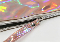 Sac cosmétique en PU holographique avec logo personnalisé, imperméable, portable, fermeture éclair, trousse de maquillage pour femmes, sac de rangement pour articles de toilette, sac à main de voyage