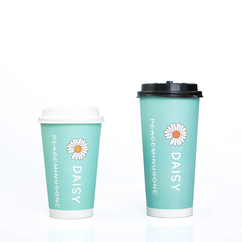 High quality 8oz/10oz/12oz/16oz/22oz disposable kraft single double walls hot drinking coffee paper cup with lid