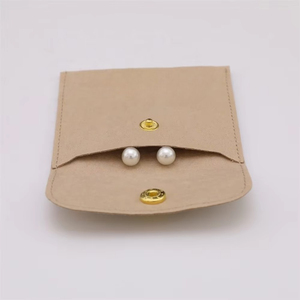Sand Color 8*8cm Microfiber Jewelry Bags With Logo Earring Necklace Pouch Jewelry Pouch Bag With Snap Button - Product Image 3