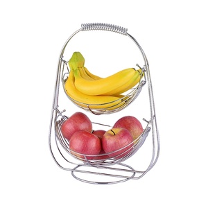 Kitchen Decorative Wire Fruit Holder Double Tier Metal Vegetables Fruit Basket