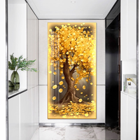 Vente chaude moderne arbre de fortune doré led cristal peinture sur porcelaine luxe grand led cristal peinture sur porcelaine