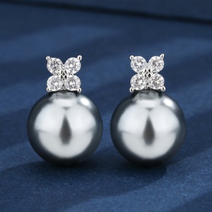 2026 Simple Eco-friendly Copper 14-12MM Black Grey Shell Pearl Trendy Daily Wear Dangle <b>Earrings</b> Jewelry Sets for Women - Product Image 4
