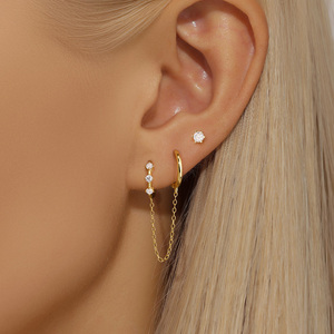 925 New Designs Fashion Jewelry Trending 18k Star Geometric Zircon Tassel <b>Hoop</b> <b>Earrings</b> <b>for</b> <b>Women</b> - Product Image 3