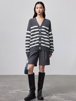 0310805 Cardigan simple et élégant pour femme, 100% coton, long, toutes saisons, en laine de mouton, tricoté, couleur unie, pull, manteau d'automne pour femme