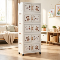 Meuble de rangement multifonctionnel 5 tiroirs en plastique à motif de dessin animé pour vêtements, armoire de rangement pliable portable en plastique pour chambre à coucher
