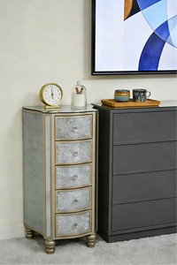 Cómoda Moderna Hecha a Mano con 5 Cajones, Adornada con Diamantes Triturados y Vidrio Craquelado, Mueble para el Hogar, Hotel, Apartamento, Entrada, Sala de Estar - Product Image 4