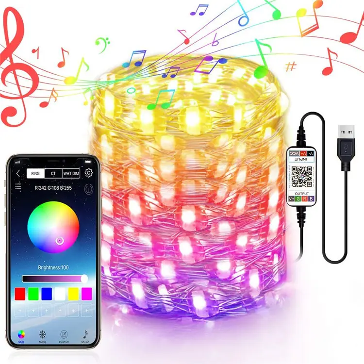8 Mode Timer Christmas LED Lights Smart Personalized String Lights App Blue Tooth Remote Control Copper Wire Led String Light