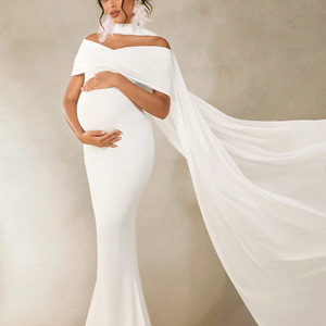 Đầm bầu maxi thiết kế lệch vai, một bên vai, kiểu cape, chất liệu co giãn, ôm dáng, thanh lịch, vải mềm mại, thời trang cho bà bầu - Product Image 2