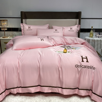Nouvelle Parure de Lit Quatre Pièces Luxe Léger en Soie Lavée Broderie Logo de Marque Design Personnalisé Drap Housse
