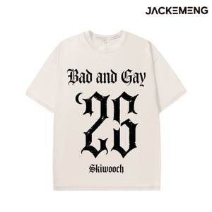 T-shirt en coton oversize délavé avec imprimé citation « <span class=keywords><strong>Bad</strong></span> and Gay » sur le thème gothique, style streetwear rétro décontracté, vente en gros depuis l'entrepôt américain - Product Image 3