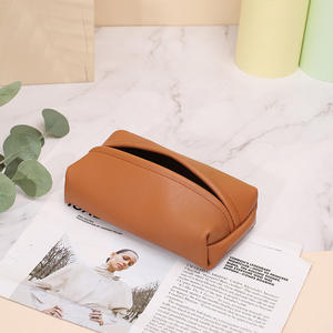 Boîte à mouchoirs en cuir véritable 3L, organisateur pour véhicule, boîte de rangement de couleur unie pour voiture et usage domestique - Product Image 5