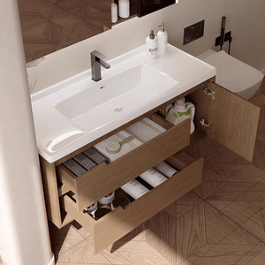 New Chinese style walnut color ceramic integrated basin bathroom cabinet combination washbasin - Product Image 5