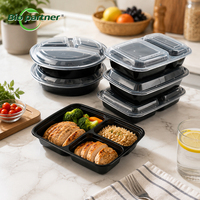 Conteneurs alimentaires jetables en plastique à 3 compartiments pour la préparation des repas, boîtes bento avec couvercles, vente en gros