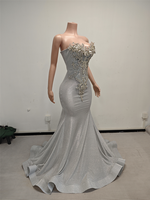Ocstrade Prêt à expédier - Contactez-nous avant la commande Robe de soirée sirène argentée sans bretelles avec strass et paillettes Robe de bal formelle sur mesure