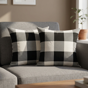 Housse de coussin de canapé double face en coton et lin épais, motif à grands carreaux noir et blanc, anti-plis, lavable, pour la maison - Product Image 3