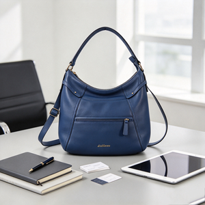 <b>Navy</b> Blue Shoulder Bag Multiple Zipper Pockets Adjustable Detachable Strap Large Capacity Daily Women <b>Handbag</b> - Product Image 2