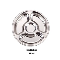 Assiettes circulaires en acier inoxydable SS304 à 3 compartiments, assiettes à dîner divisées pour enfants