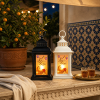 Lanterne vintage à LED avec motif de mosquée et de lune imprimé, lampe à bougie électronique fonctionnant sur piles pour la décoration de la maison pendant le Ramadan Kareem