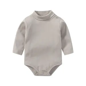 Grenouillères à col roulé et manches longues pour bébés garçons et filles grenouillères en coton solide pour bébés