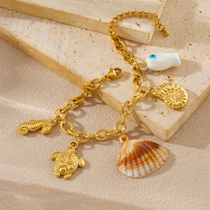 Fashion Charm Bracelet Gold Plated Turtle Seahorse Conch Seashell Pendant Women's Jewelry Yiwu Origin B1740 - Product Image 3