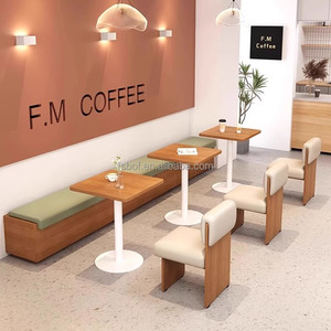 Conjunto de Asientos Modernos para Cafetería con Mesa de Madera Clara y Sofá Banqueta de Cuero PU para Cafetería o <span class=keywords><strong>Bistro</strong></span> - Product Image 5