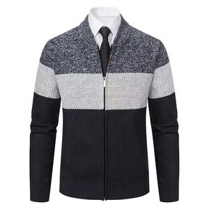 <b>Men's</b> Slim Fit Color Block Knitted Cashmere Sweater with Stand Collar New Innovation Design Fashionable <b>Cardigan</b> - Product Image 3