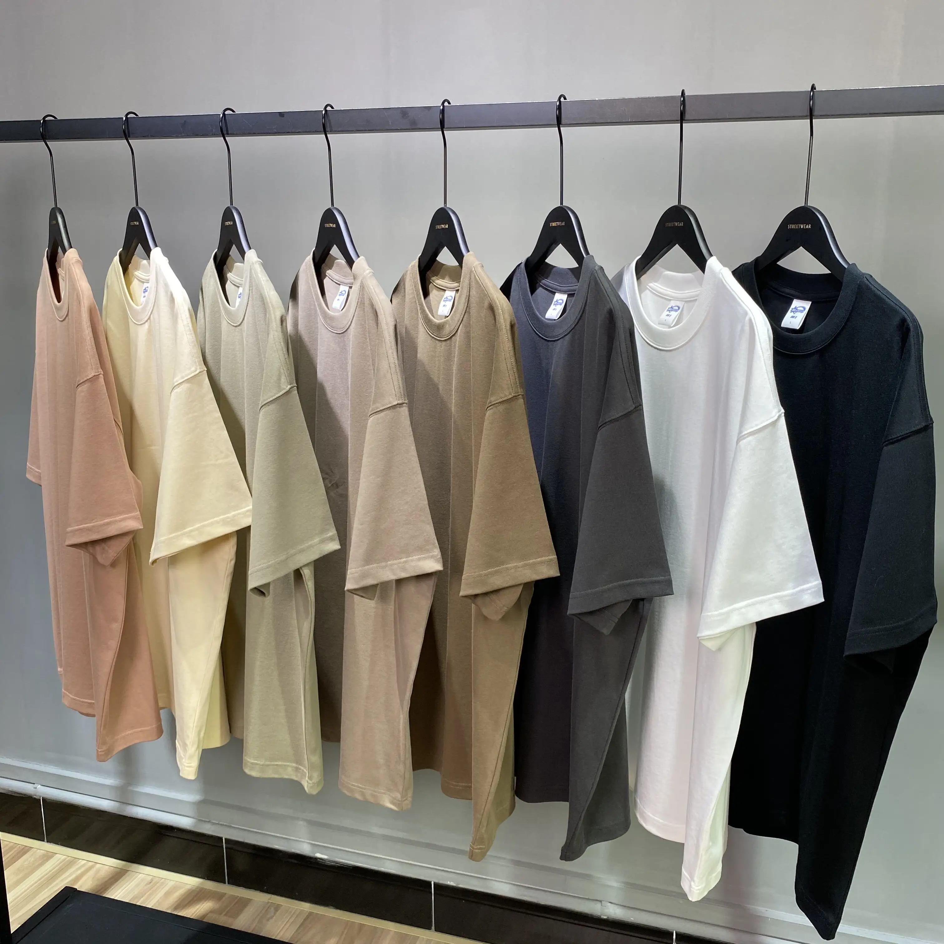 Wholesale Customized Men's 305g Earth Color Loose Short Sleeve Men's Solid Color T-Shirt FOG Cotton Men's T-Shirt