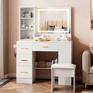 طاولة زينة عصرية صديقة للبيئة مع مرآة قائمة، طاولة تجميل كلاسيكية للشقق وغرف النوم وغرف المعيشة والفنادق - Product Image 1