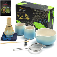 Ensemble de 9 pièces en céramique de porcelaine pour matcha, résistant à la chaleur, avec logo bleu, comprenant tasses à thé et chawan, coffret cadeau, vente en gros RTS