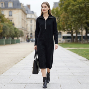 OEM Women's Modest Loose Fit Midi-Length <strong>Long</strong> <strong>Sleeve</strong> Breathable Daily Wear 100% <strong>Wool</strong> Knit Sweater <strong>Dress</strong> - Product Image 5