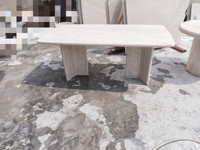 Table à manger de luxe moderne américaine ovale en travertin, granit ou marbre, pour 4, 6, 8, 10 ou 12 personnes, avec 2 pieds, disponible en 1,6m, 1,8m, 2m, 2,4m