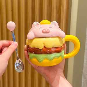 Mug Keramik <span class=keywords><strong>Burger</strong></span> Babi Lucu Dengan Tutup, Cangkir Air Motif Hati untuk Wanita, Hadiah Ulang Tahun Praktis untuk Anak Perempuan, Cangkir Hadiah Suvenir Sahabat Terbaik - Product Image 5