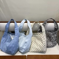 Sac fourre-tout tendance à pois grande capacité pour femme, sac de shopping en toile été-automne avec décoration léopard