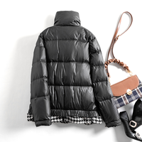 Veste courte d'hiver pour femme, personnalisée en usine, style minimaliste, nouvelle mode, élégante, chaude, patchwork, à carreaux, avec fermeture éclair et col montant