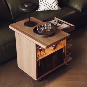 Solid Wood Coffee <b>Table</b> With Storage Living Room Side Cabinet Trolley - Product Image 3