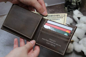 Wholesale Vintage Laser Engraved Pu Leather Money Holder <strong>Dad</strong> <strong>Wallet</strong> Custom Brown Men Trifold Laserable Leatherette <strong>Wallet</strong> - Product Image 4