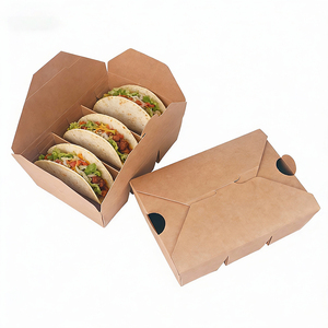 กล่องกระดาษคราฟท์พับได้ 3 ช่องสำหรับใส่ขนม อาหาร หรือทา<span class=keywords><strong>โก</strong></span>้ แบบนำกลับบ้าน - Product Image 5