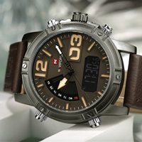 Montre numérique NAVIFORCE 9095 couleur marron, montre sport en cuir unique pour homme, montre-bracelet étanche, marque originale