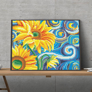 Pintura de diamantes luminosa 5d, venta al por mayor, girasoles <span class=keywords><strong>impresionistas</strong></span>, Kits Diy de diamantes de bordado, decoración de pintura de arte de pared para el hogar - Product Image 4