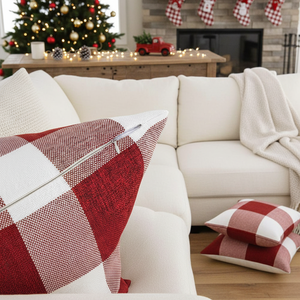 Fundas de Almohada Decorativas Cuadradas de Lino Suave con Estampado a Cuadros Clásico Navideño, Paquete de 2 para el Hogar - Product Image 4