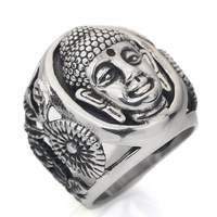 Bague Vintage Plaqué Argent avec Statue de Bouddha en Acier Inoxydable pour Homme, Bijou de Prière Sacré et Stylé