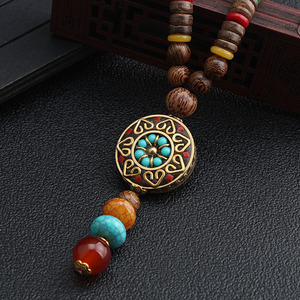 Boho kazak zincir Nepal ahşap boncuk kolye kolye el yapımı Nepal din kabile ahşap boncuklar kolye uzun püskül kolye - Product Image 2