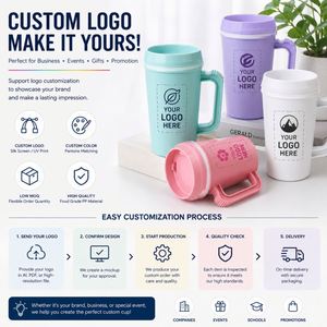 Bouteille d'eau à double paroi en PP de 22 oz et 34 oz avec logo personnalisé, paille, poignée, pour camping, fête, ou comme mug de camionneur - Product Image 5