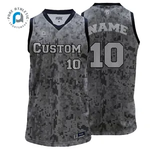 PURE Diseño personalizado camuflaje digital sublimación completa camiseta de baloncesto entrenamiento de equipo en línea ropa de baloncesto uniforme Top hombres mujeres